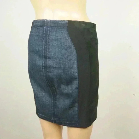 Helmut Lang Denim Blue Black Colourblock Suede Leather Skirt - Picture 2 of 6